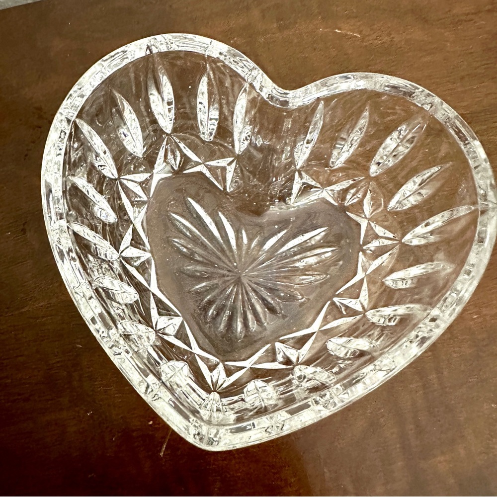 Crystal Heart Shaped Candy / Trinket Dish • Deep Sides